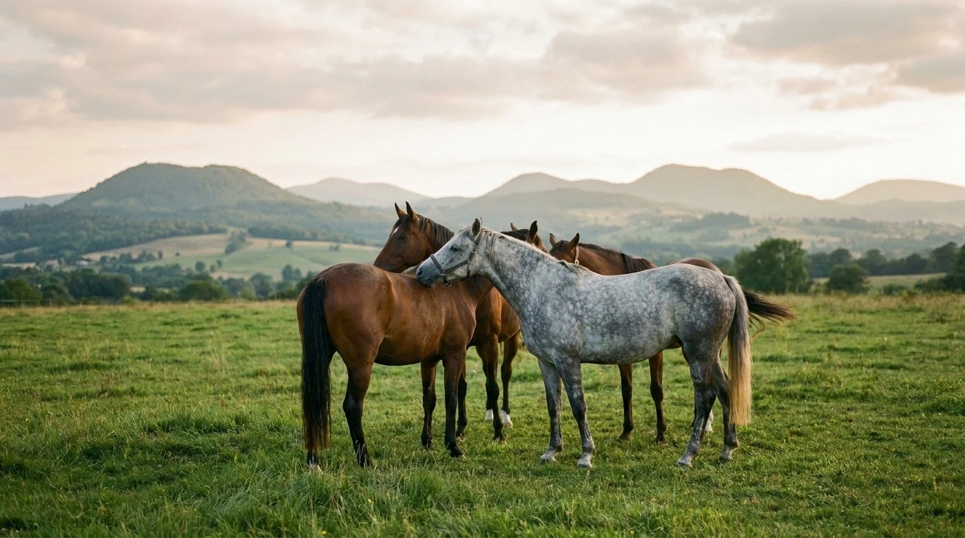 Les chevaux du Centre Hippique du Val d'Orcet en liberté, Puy-de-Dôme